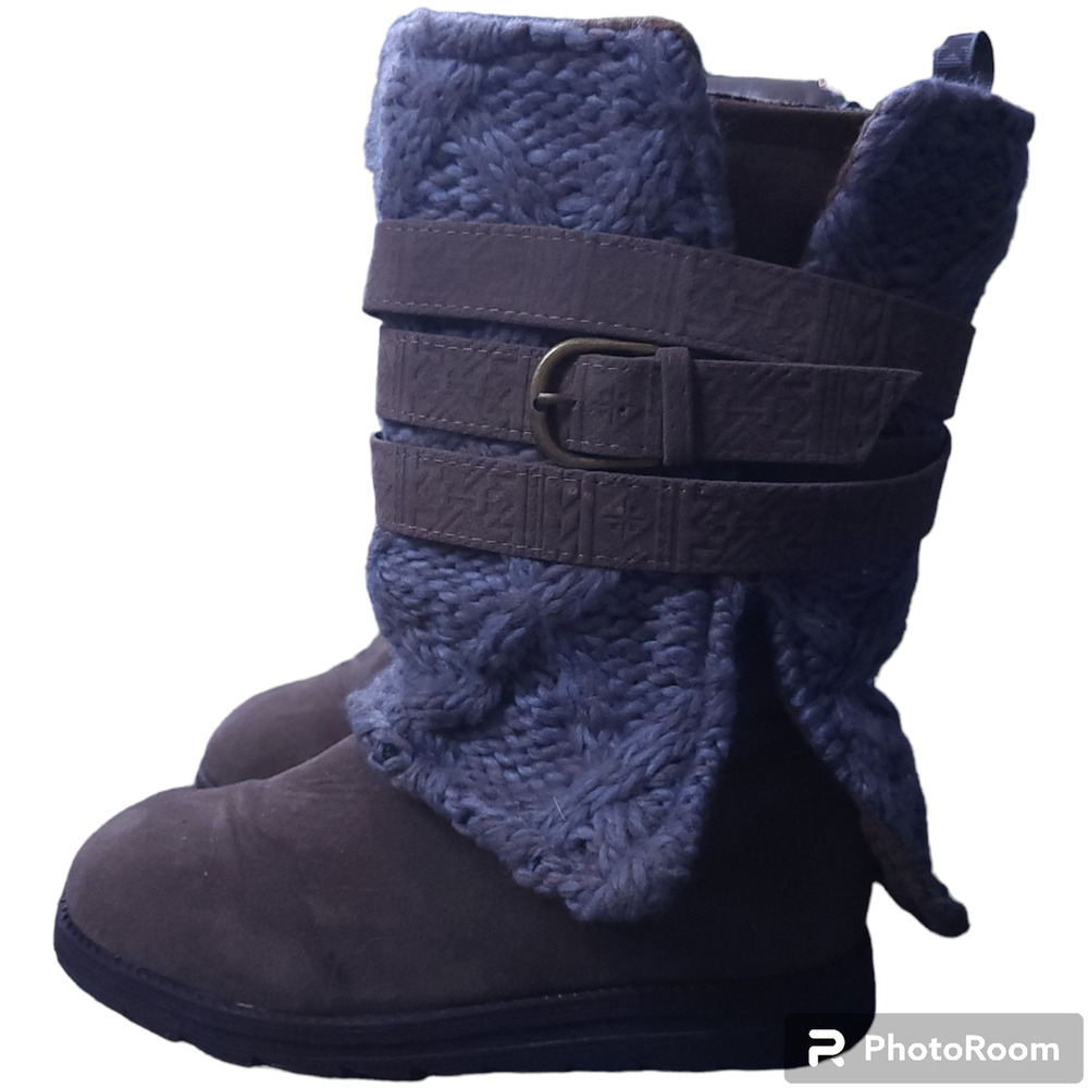 Muk Luks Nikki Convertible Knit Winter Boots Sz 7 Belt Wrap Lace Sweater Style - Picture 3 of 10